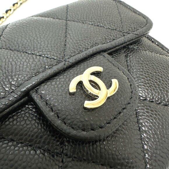 CHANEL Authentic Black Caviar Leather Logo Pochette Wallet - Picture 6 of 13